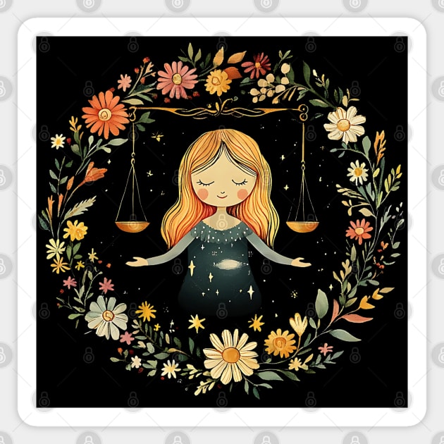 Libra Zodiac Art – Elegant Astrology & Balance Illustration Sticker by TuncGK